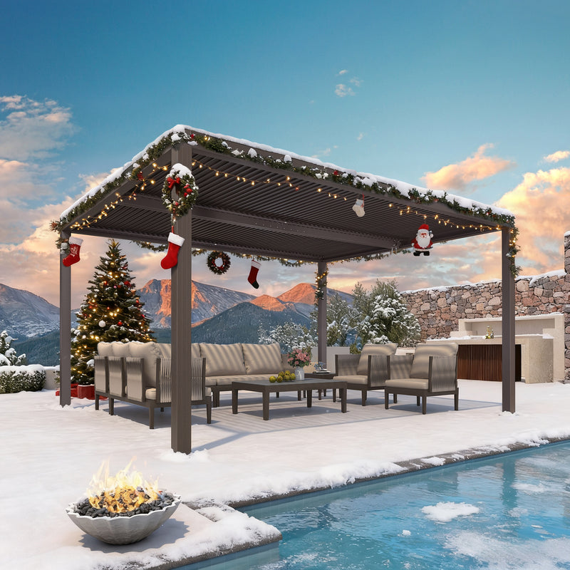 PURPLE LEAF Athena Outdoor Louvered Pergola Adjustable Metal Roof Bronze Hardtop Gazebo Patio Pavilion