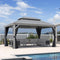 PURPLE LEAF Patio Gazebo for Pool Light Grey Hardtop Galvanized Steel Roof with Upgraded Curtains