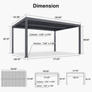 PURPLE LEAF Outdoor Louvered Pergola Patio Sun Shade Shelter with Adjustable Hardtop Patio Pergola Grey