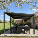 PURPLE LEAF Caesar Hardtop Louvered Pergola, Slanted Roof Outdoor Aluminum Patio Pergola with Adjustable Rainproof Roof, Heavy-Duty Lean to Gazebo for Patios Backyard Deck, Gray