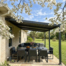 PURPLE LEAF Caesar Wall Mounted Louvered Pergola, All-Aluminum Patio Cover with Adjustable Roof, Hidden Gutter Drainage, Lean-to Pergola for Deck, Backyard, Porch, Dark Gray