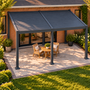 PURPLE LEAF Caesar Lean to Louvered Pergola, Slanted Roof Aluminum Patio Pergola with Adjustable Louvers and Hidden Drainage, Heavy-Duty Gazebo with a Wall Mounted Look for Patios,Backyards Decks,Gray