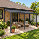 PURPLE LEAF Caesar Lean to Louvered Pergola, Slanted Roof Aluminum Patio Pergola with Adjustable Louvers and Hidden Drainage, Heavy-Duty Gazebo with a Wall Mounted Look for Patios,Backyards Decks,Gray