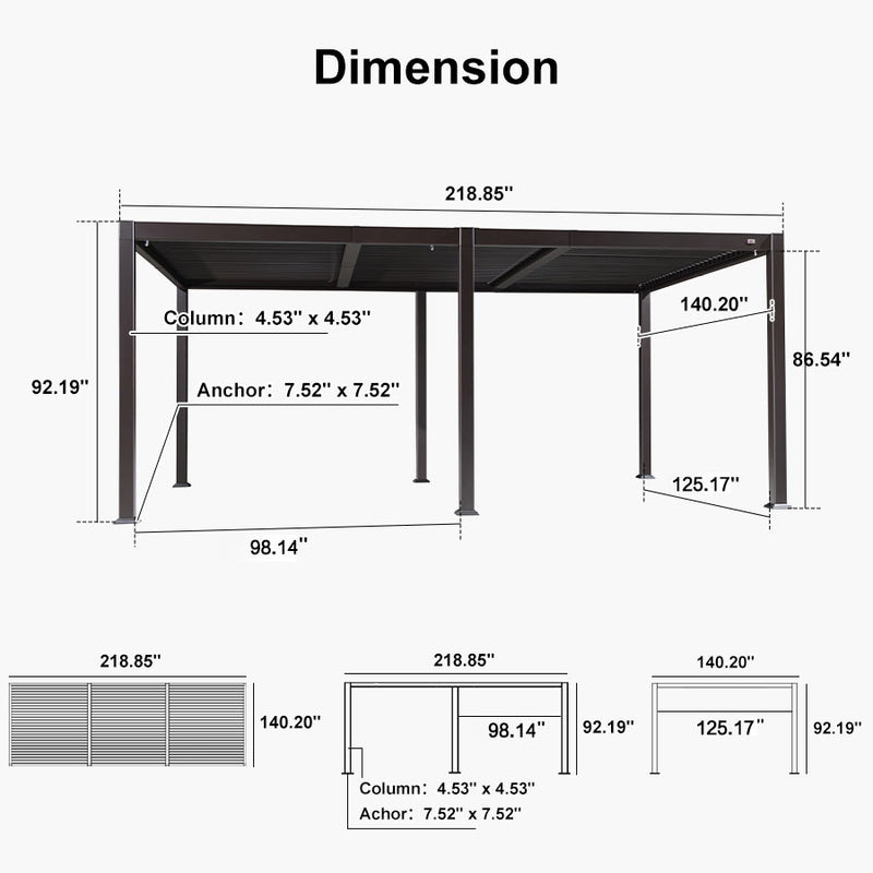 PURPLE LEAF Louvered Pergola Outdoor Adjustable Roof Modern Patio Aluminum Pergola for Deck Backyard Garden Hardtop Gazebo Bronze