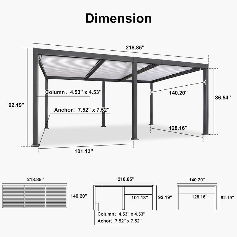 PURPLE LEAF Louvered Pergola with Milky String Lights Patio Aluminum Pergola with Independent Adjustable Rainproof Roof With Milky Lights