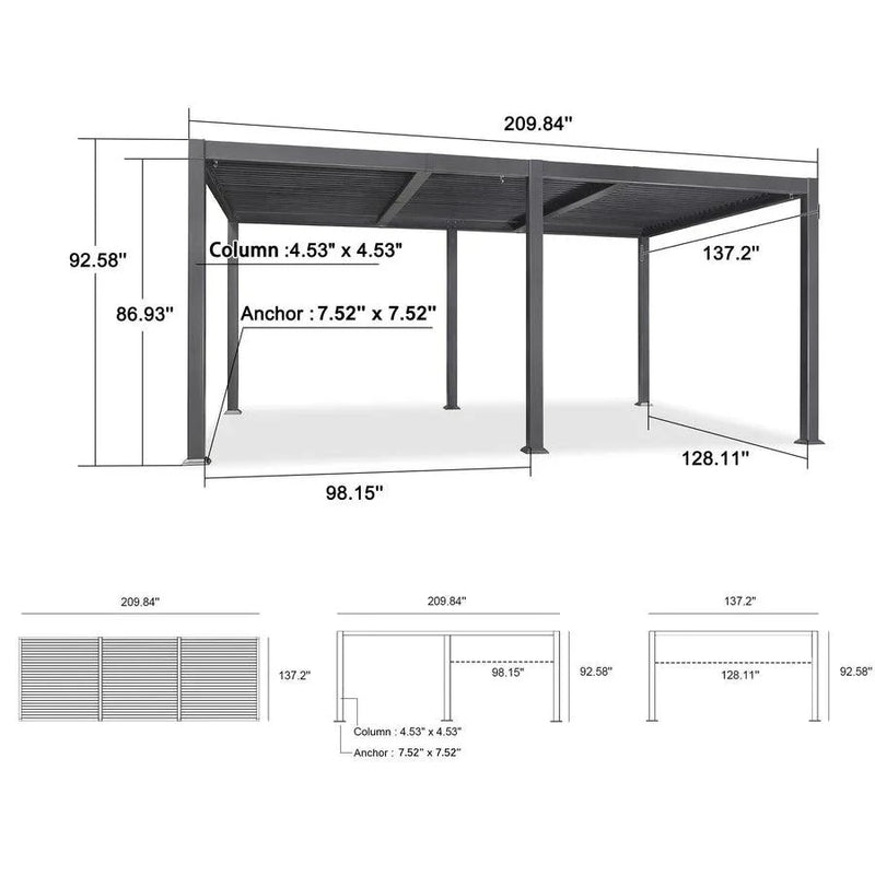 PURPLE LEAF Outdoor Louvered Pergola Patio Sun Shade Shelter with Adjustable Hardtop Patio Pergola Gray Frame White Roof