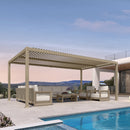 Champagne Aluminum PURPLE LEAF Caesar solar louvered pergola with LED lights.