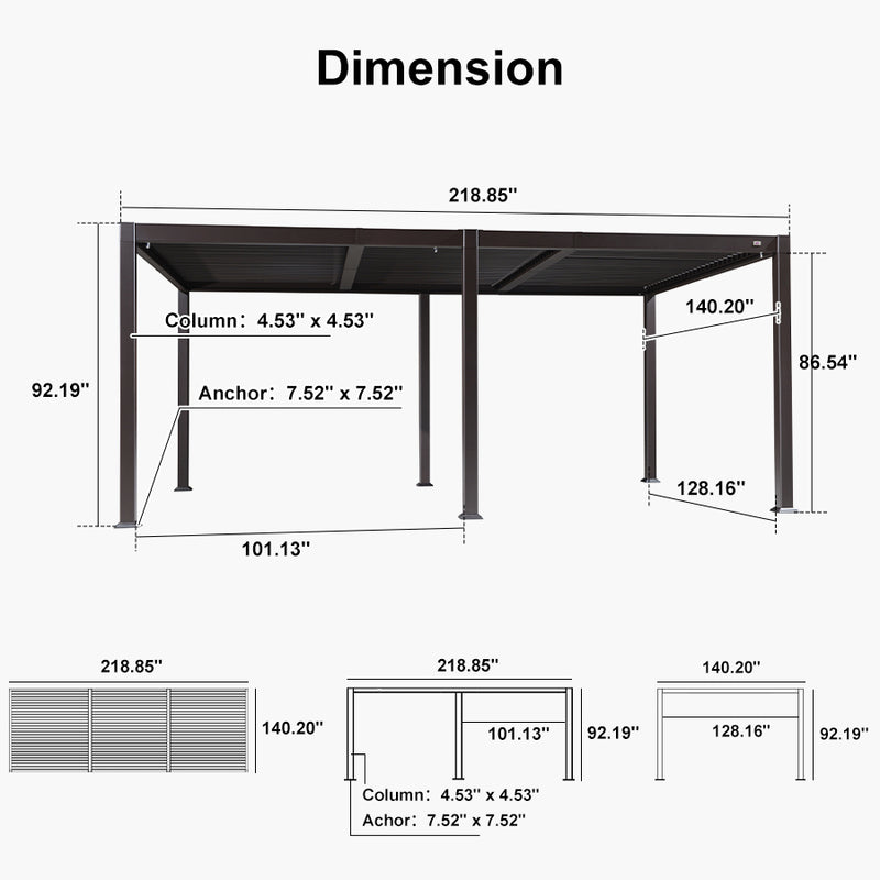 PURPLE LEAF Louvered Pergola Outdoor Adjustable Louvre Shade Modern Patio Aluminum Pergola with  Yellow Lights