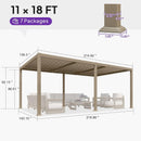 11x18 FT PURPLE LEAF Caesar Champagne aluminum adjustable louvered pergola diagram with dimensions.