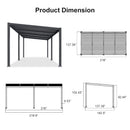 PURPLE LEAF Caesar Hardtop Louvered Pergola, Slanted Roof Outdoor Aluminum Patio Pergola with Adjustable Rainproof Roof, Heavy-Duty Lean to Gazebo for Patios Backyard Deck, Gray