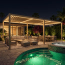 PURPLE LEAF Caesar Solar Louvered Pergola with LED Strip Lights and Control Panel Aluminum Outdoor Pergola with Adjustable Roof for Patio Deck Garden Yard Champagne