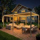 PURPLE LEAF Caesar Solar Louvered Pergola with LED Strip Lights and Control Panel Aluminum Outdoor Pergola with Adjustable Roof for Patio Deck Garden Yard Champagne