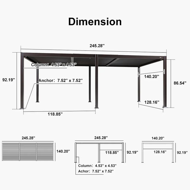PURPLE LEAF Louvered Pergola Outdoor Adjustable Roof Modern Patio Aluminum Pergola for Deck Backyard Garden Hardtop Gazebo Bronze
