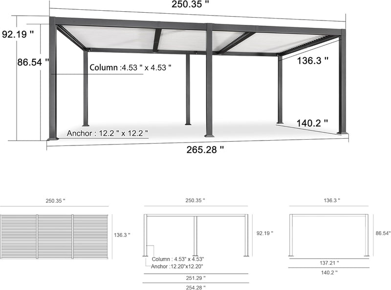 PURPLE LEAF Outdoor Louvered Pergola Patio Sun Shade Shelter with Adjustable Hardtop Patio Pergola Gray Frame White Roof