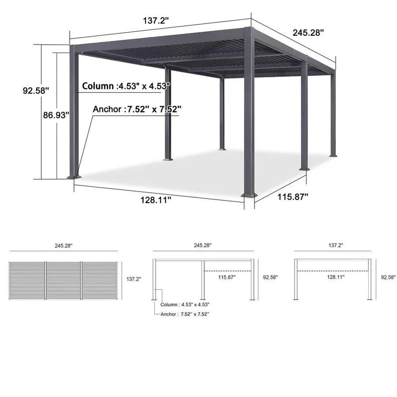 PURPLE LEAF Outdoor Louvered Pergola Patio Sun Shade Shelter with Adjustable Hardtop Patio Pergola Gray Frame White Roof