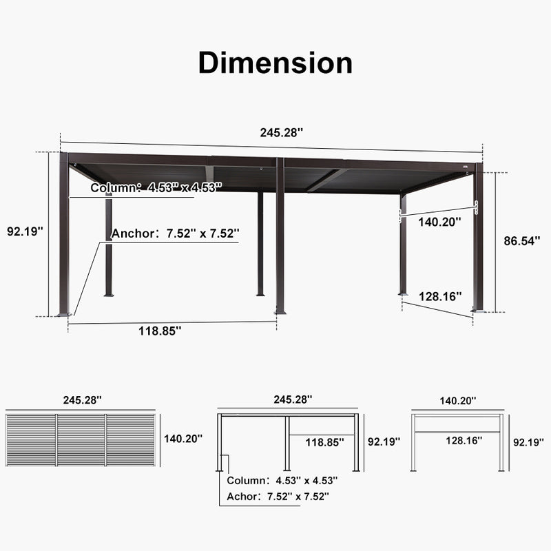 PURPLE LEAF Louvered Pergola Outdoor Adjustable Louvre Shade Modern Patio Aluminum Pergola with  Yellow Lights