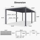 PURPLE LEAF Solar Louvered Pergola with LED Strip Lights and Control Panel Aluminum Outdoor Pergola with Adjustable Roof for Patio Deck Garden Yard Gray