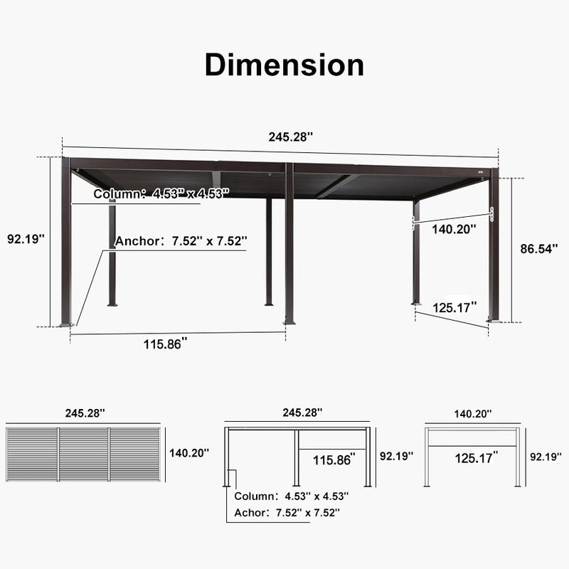 PURPLE LEAF Louvered Pergola Outdoor Adjustable Roof Modern Patio Aluminum Pergola for Deck Backyard Garden Hardtop Gazebo Bronze