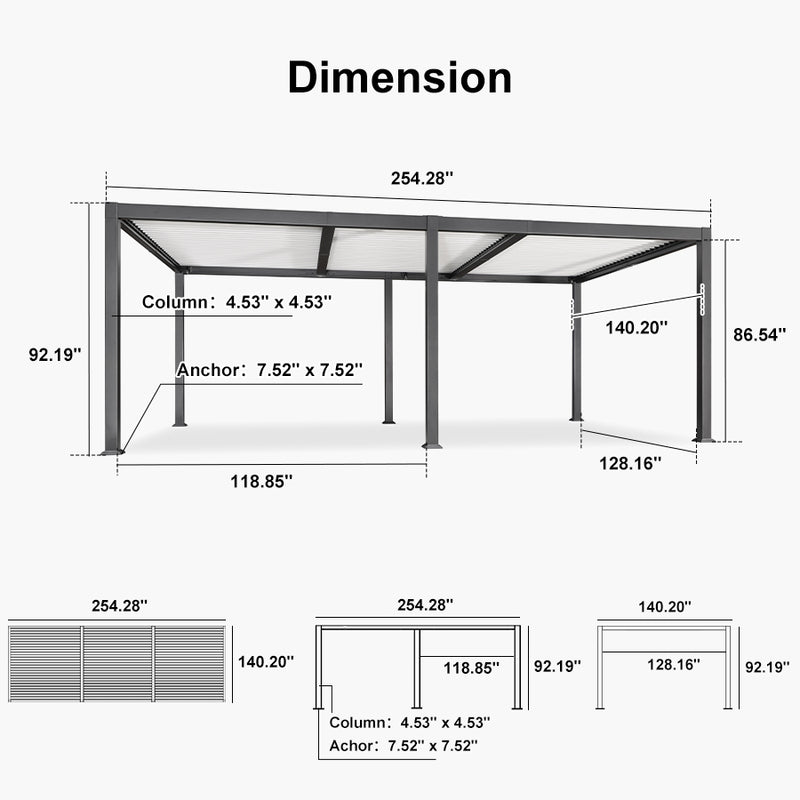 PURPLE LEAF Louvered Pergola with Milky String Lights Patio Aluminum Pergola with Independent Adjustable Rainproof Roof With Milky Lights