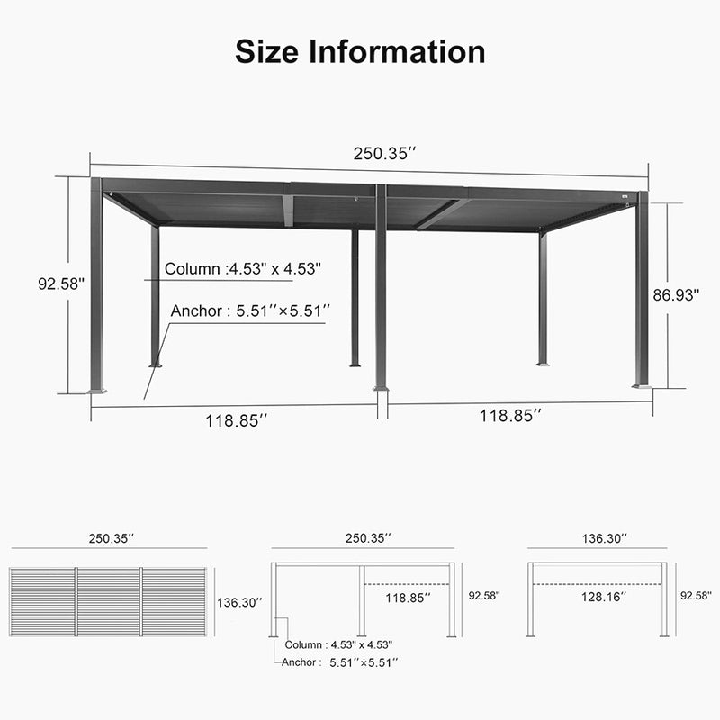 PURPLE LEAF Outdoor Louvered Pergola Patio Sun Shade Shelter with Adjustable Hardtop Patio Pergola Grey