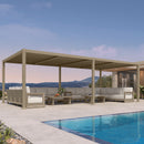 PURPLE LEAF Caesar aluminum louvered pergola in champagne with adjustable roof & LED lights.