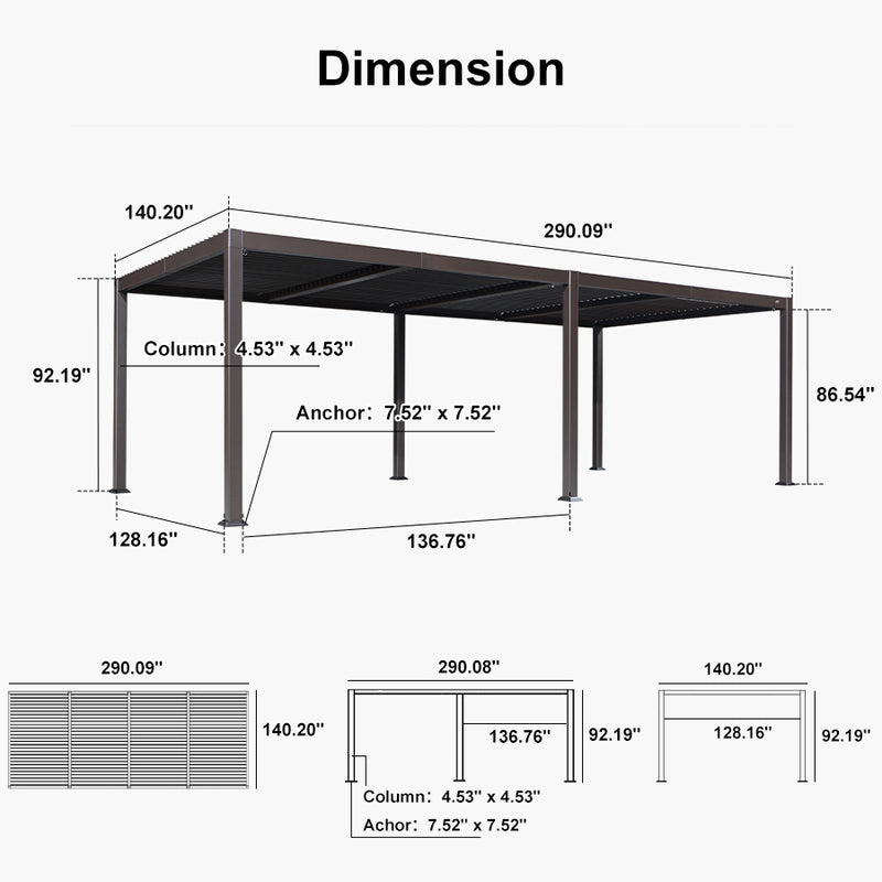 PURPLE LEAF Louvered Pergola Outdoor Adjustable Louvre Shade Modern Patio Aluminum Pergola with  Yellow Lights