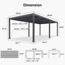 PURPLE LEAF Outdoor Louvered Pergola Patio Sun Shade Shelter with Adjustable Hardtop Patio Pergola Grey