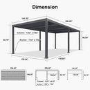 PURPLE LEAF Solar Louvered Pergola with LED Strip Lights and Control Panel Aluminum Outdoor Pergola with Adjustable Roof for Patio Deck Garden Yard Gray