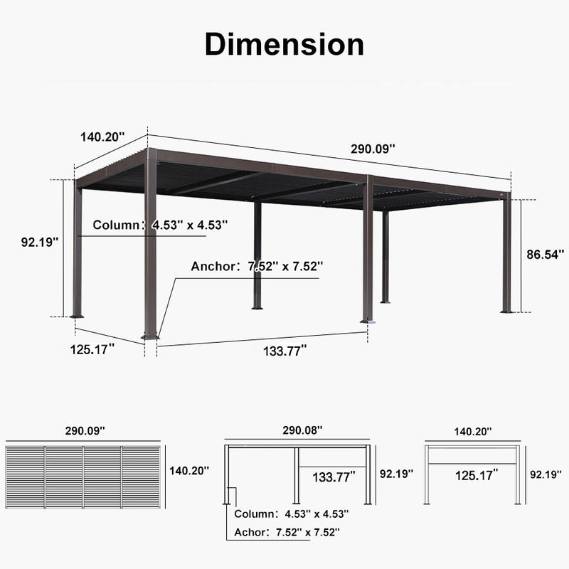 PURPLE LEAF Louvered Pergola Outdoor Adjustable Roof Modern Patio Aluminum Pergola for Deck Backyard Garden Hardtop Gazebo Bronze