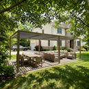 PURPLE LEAF Caesar Louvered Pergola Outdoor Wood Grain Aluminum Pergola with Adjustable Roof Patio Hardtop Gazebo for Backyard Garden