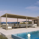 Champagne PURPLE LEAF Caesar louvered pergola with adjustable roof and LED lights.