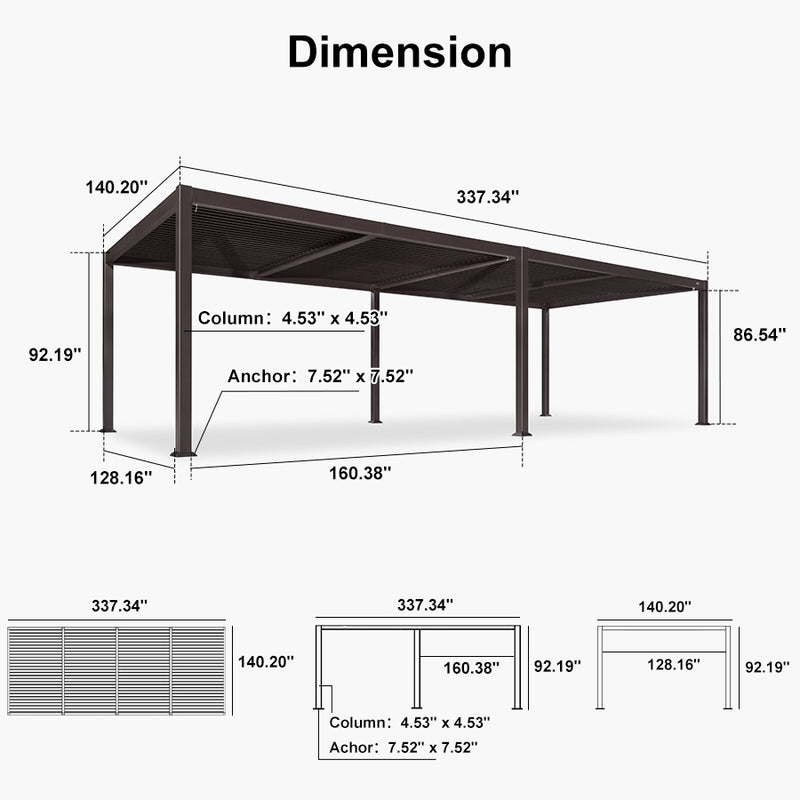 PURPLE LEAF Louvered Pergola Outdoor Adjustable Louvre Shade Modern Patio Aluminum Pergola with  Yellow Lights