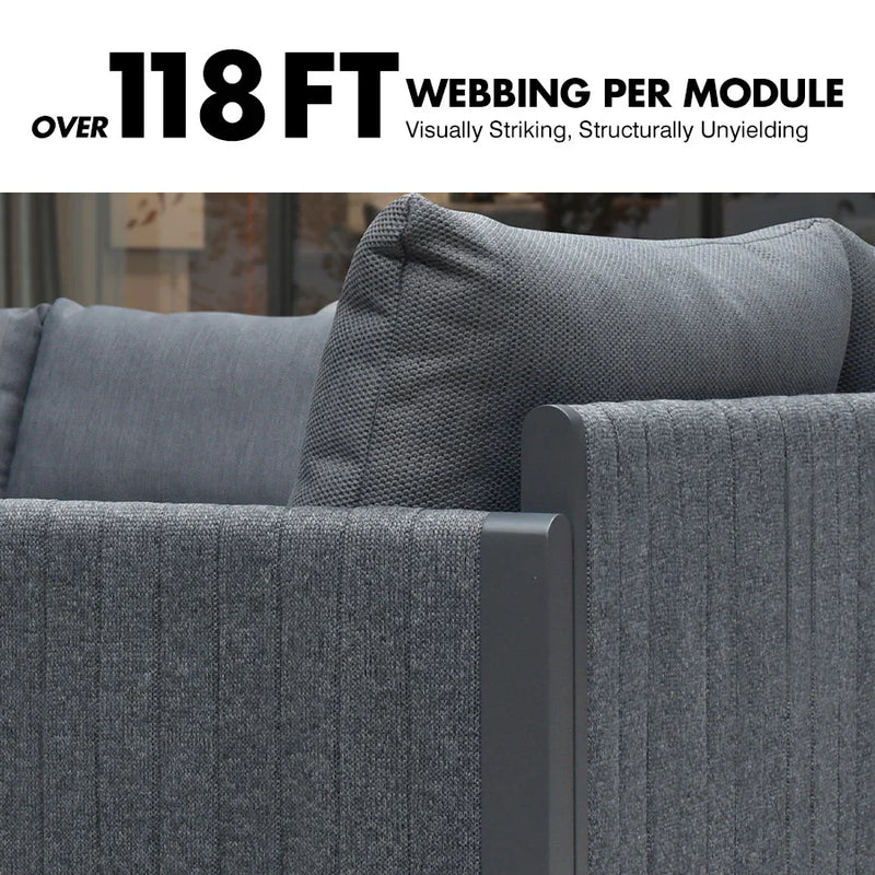 PURPLE LEAF Sanori Symmetrical Patio Conversation Set with Grey Ottoman and Cushions for Poolside Graden