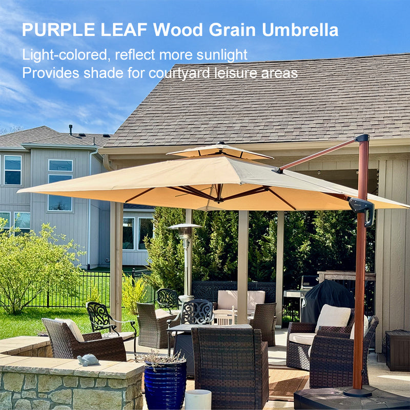 PURPLE LEAF Double Top 9 / 10 / 11 / 12 ft Square Aluminum Sun Umbrellas in Wood Color