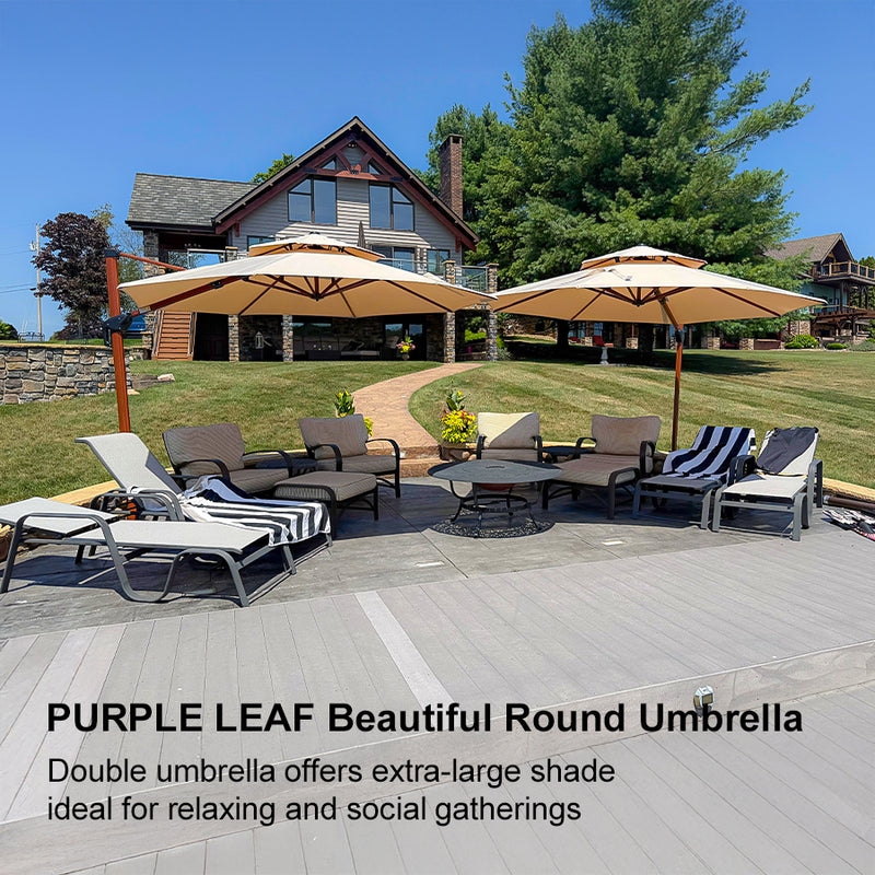 PURPLE LEAF Double Top 10 / 11 / 12 / 13 ft Round Aluminum Patio Umbrella in Wood Color