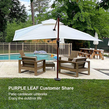 PURPLE LEAF 9 x 12 / 10 x 13 ft Rectangular Patio Umbrella Aluminum Cantilever Umbrella in Wood Color