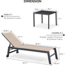 PURPLE LEAF Outdoor Aluminum Chaise Lounge Set of 3 with Wheels and Side Table for Outdoor Backyard Poolside