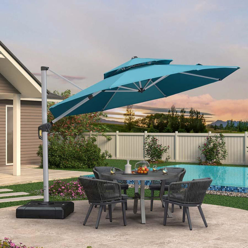 PURPLE LEAF Round Cantilever Patio Umbrella Heavy Duty Umbrella for Porch Garden Pool