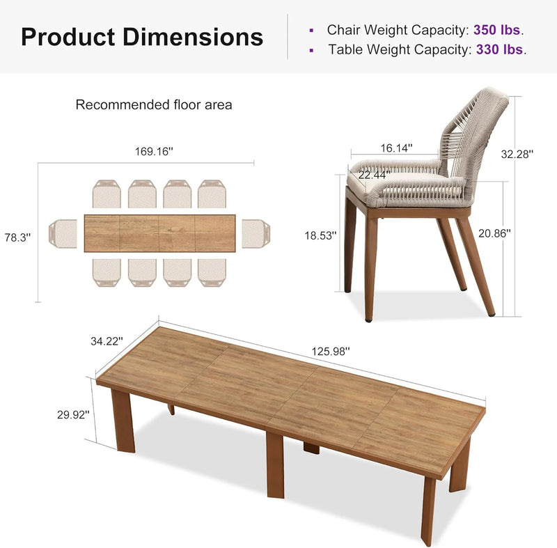 PURPLE LEAF 7/9/11 Pieces Dining Set Patio Metal Rectangular Table and Wicker Rattan Chairs