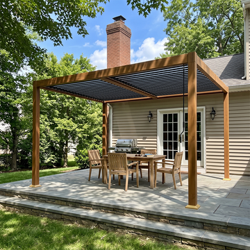 Wood Grain Louvered Pergola | Adjustable Roof