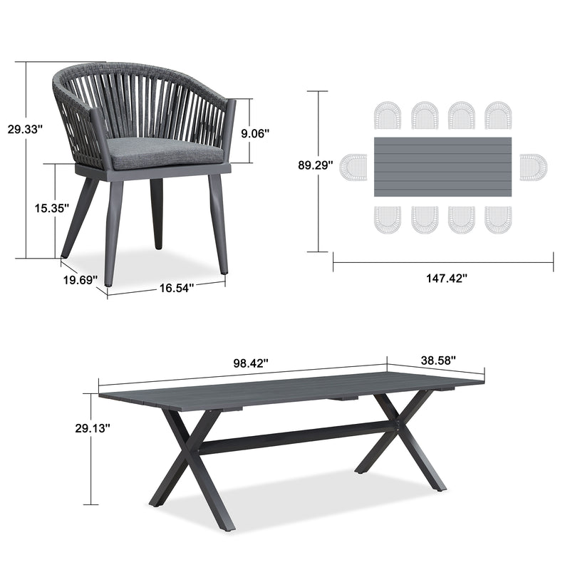 PURPLE LEAF 7/9/11 Pieces Outdoor Dining Set with Aluminium Table, Grey