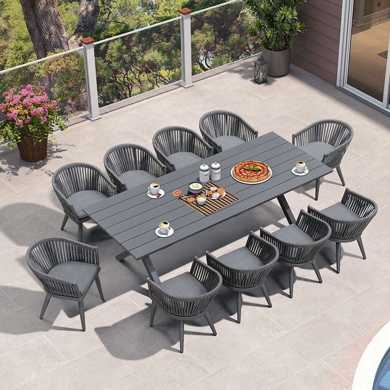 PURPLE LEAF 7/9/11 Pieces Outdoor Dining Set with Aluminium Table and Rattan Chairs, Grey