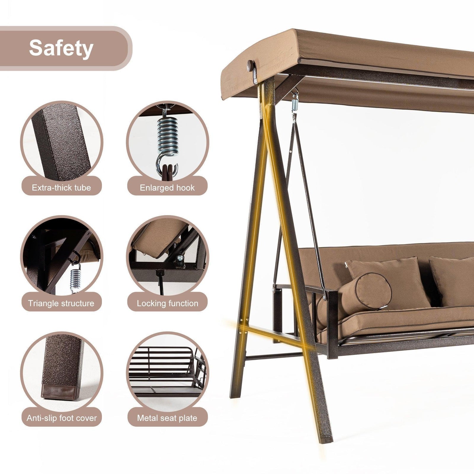3-Seat Porch Swing Bed | Adjustable Backrest