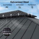 PURPLE LEAF Patio Gazebo for Backyard Grey Hardtop Galvanized Steel Roof Awning with String Lights-clear