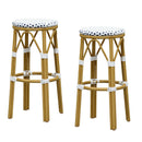 PURPLE LEAF Patio Round Bar Stools Set of 2 Outdoor Backless Barstools Woven Rattan Bar Chair  for Indoor Kitchen Island Bistros Cafe Restaurant