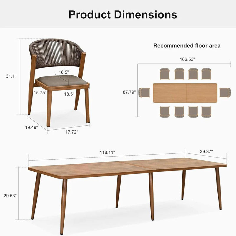 PURPLE LEAF Outdoor Dining Set Teak Aluminum Patio Furniture Set Wicker Dining Table and Chairs for Lawn Deck Patio Dining Set