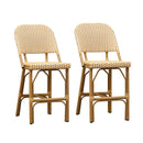 PURPLE LEAF Outdoor Bar Height Stools Set of 2 French Country Patio Rattan Bar Stool Chairs Outdoor Armless Barstools for Porch Garden Indoor Kitchen