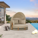 PURPLE LEAF Outdoor Round Daybed Chaise Lounge with Adjustable Canopy for Patio, Olefin fabric cover, thickened seat and back cushion, adjustable canopy, all weather aluminum frame, elegant wicker design