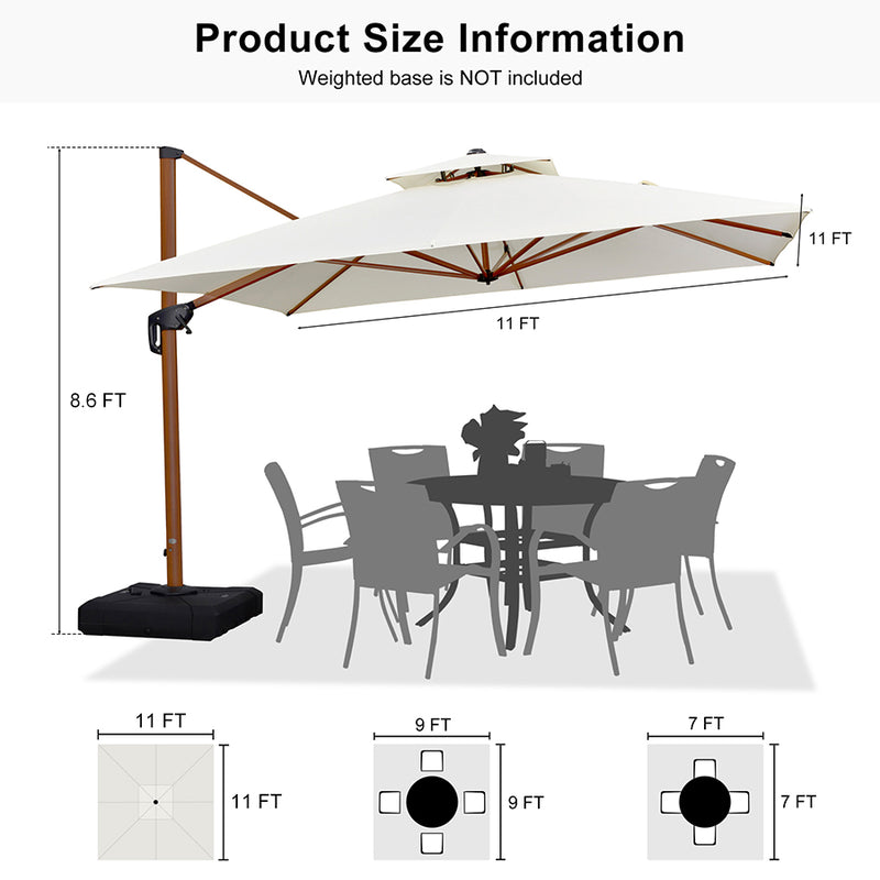 PURPLE LEAF Double Top 9 / 10 / 11 / 12 ft Square Aluminum Sun Umbrellas in Wood Color