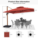 PURPLE LEAF Double Top 9 / 10 / 11 / 12 ft Square Aluminum Sun Umbrellas in Wood Color